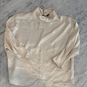 Zara Ivory Satin Mock Neck Blouse